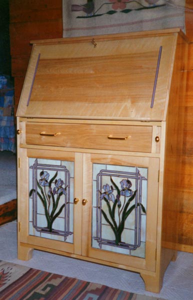 Desk with glass panel doors